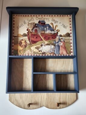 Vintage Noah’s Ark Wooden Wall Organizer Key Holder Country Decor Kids Nursery